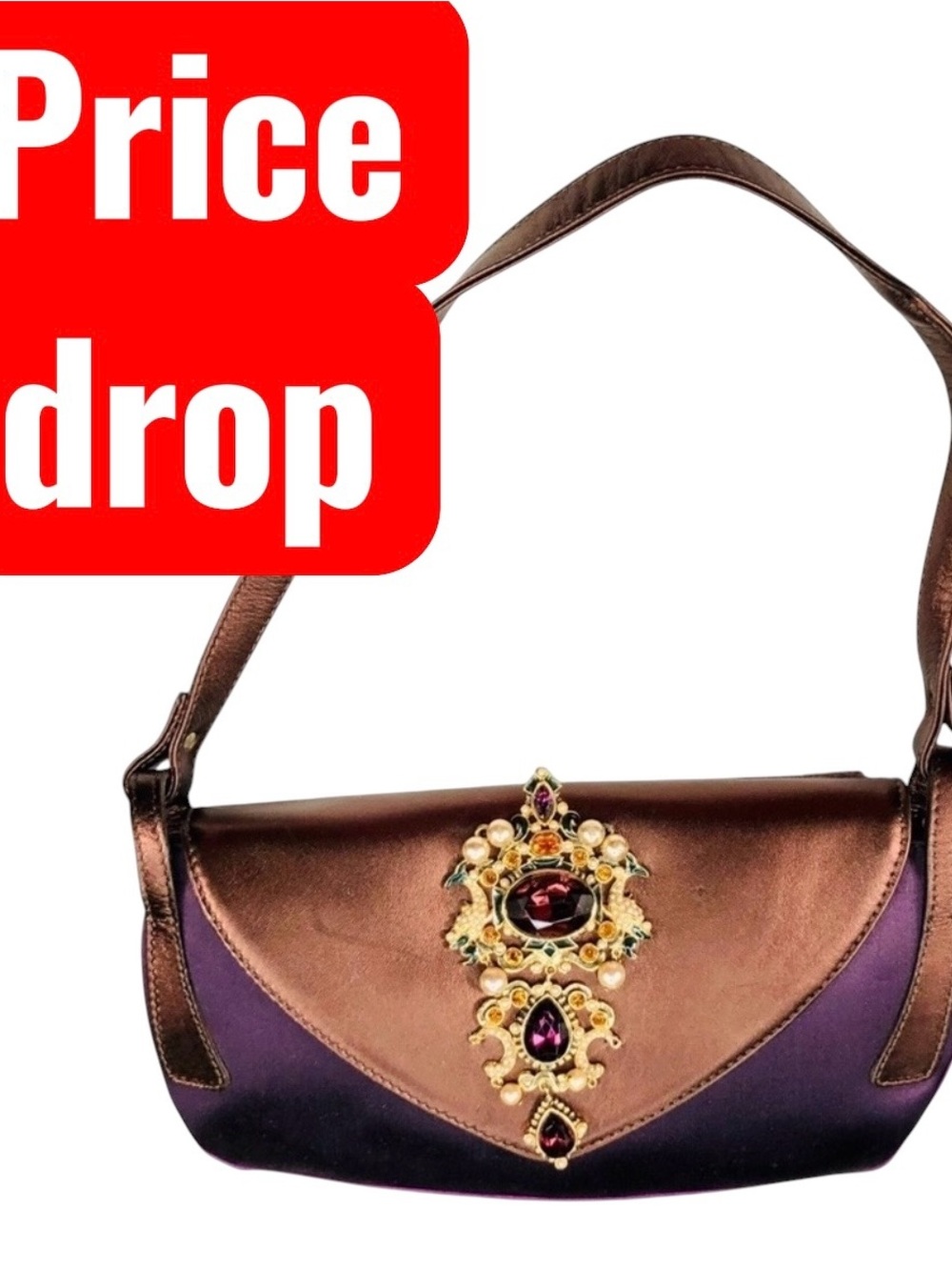 Giuseppe Zanotti NWT brown metallic/bronze & purple satin handbag w/ crystals
